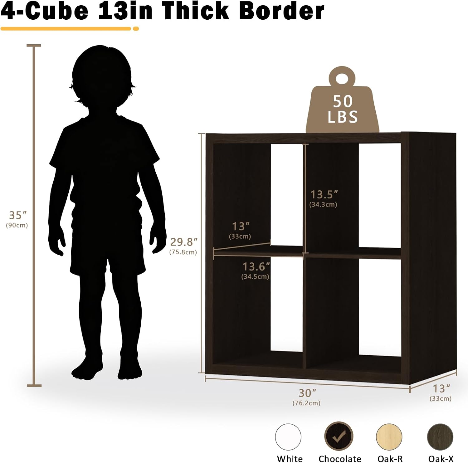 Detalle de Endearing Limons 4-Cube Shelf Organizer, Chocolate, 30 mm Frame