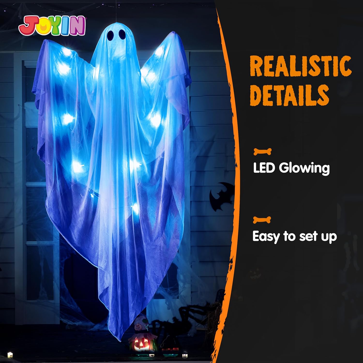 Detalle de JOYIN 11504 47-Inch Hanging Halloween Ghost with Blue LED and Timer