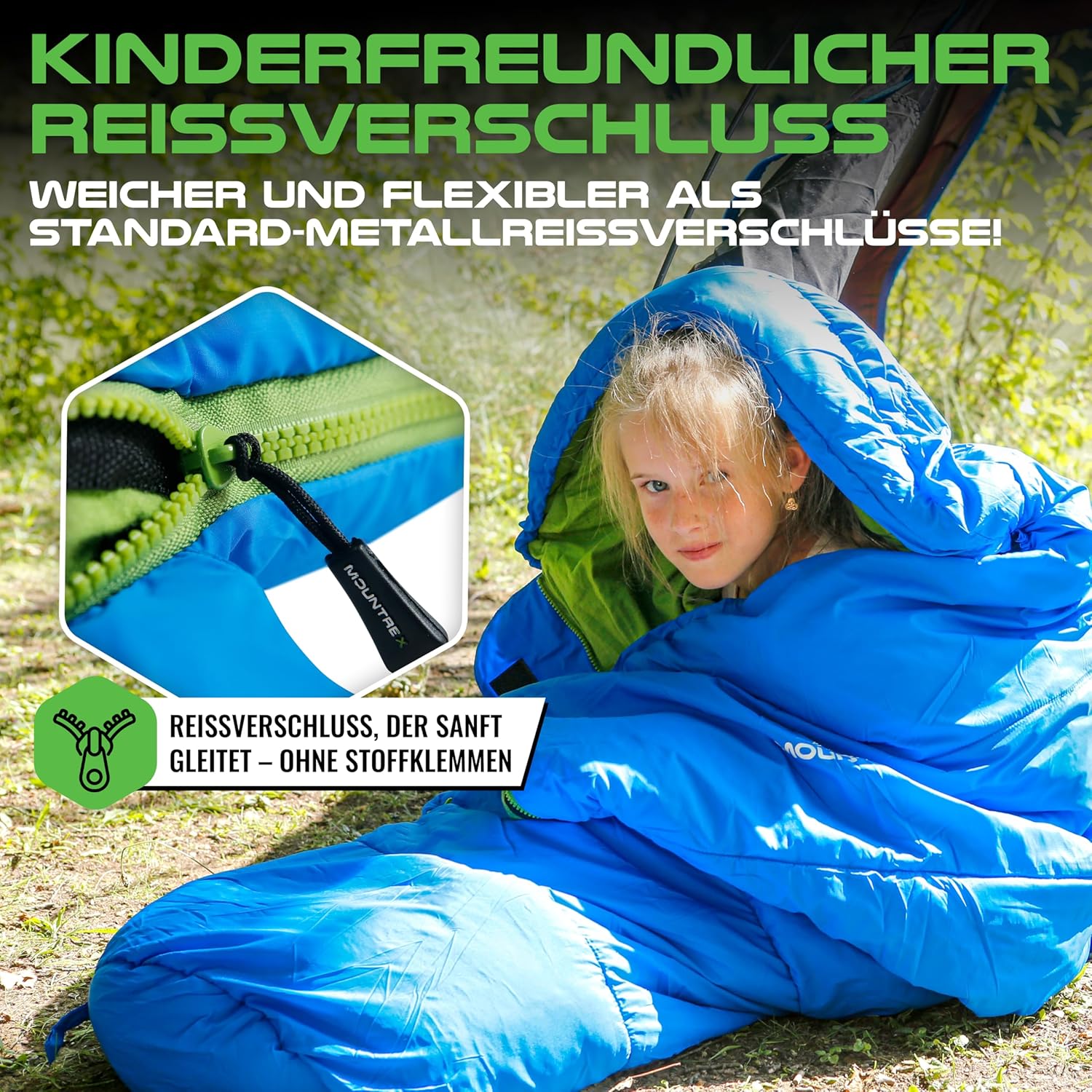 Thumbnail 4 de MOUNTREX Kinderschlafsack 5°C / 15°C aus 100% Baumwolle – 175×70 cm, innen aus Baumwolle