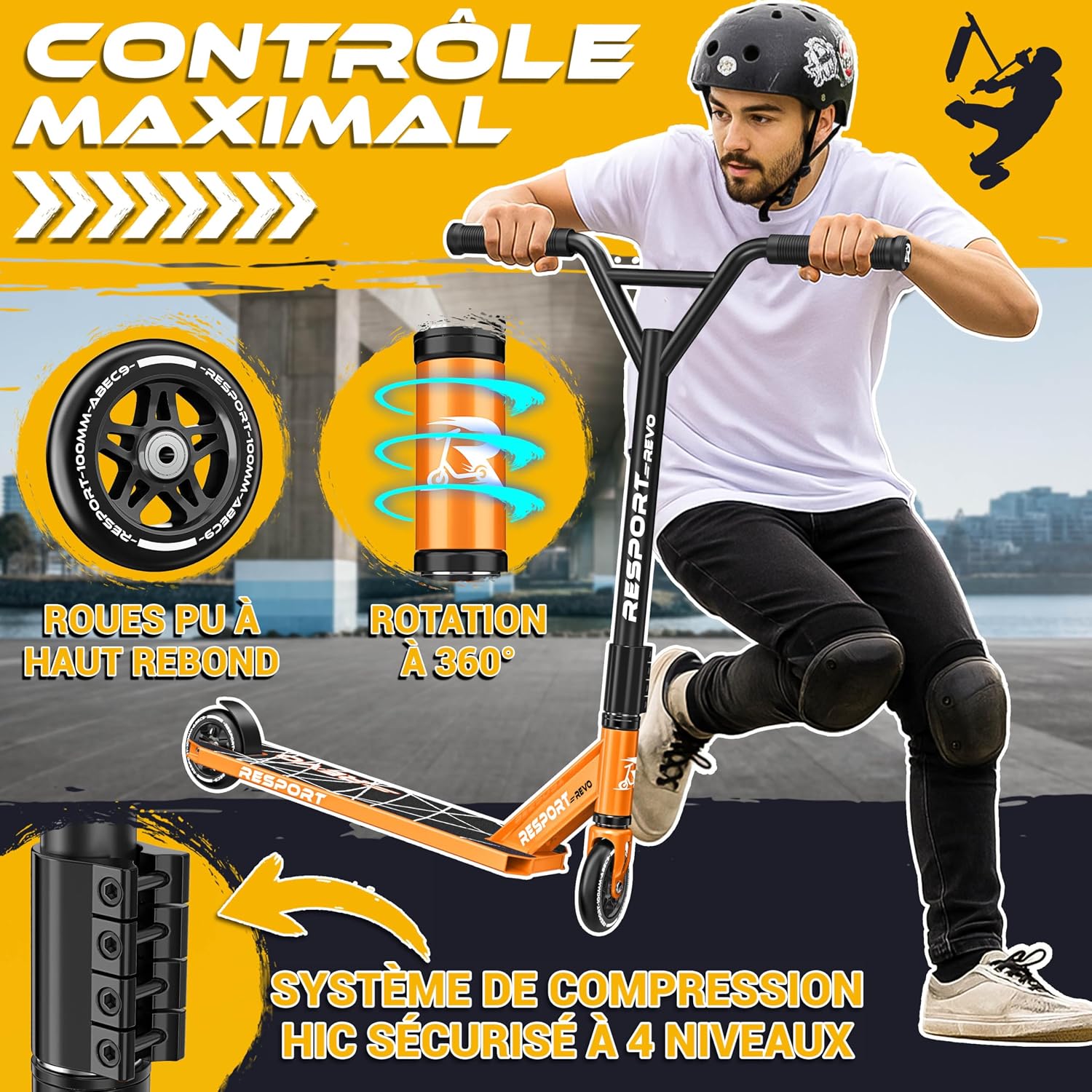 Thumbnail 1 de RE:SPORT Trottinette Stunt Revo – freestyle pour tous les niveaux (100 mm, barre en Y, ABEC 9)