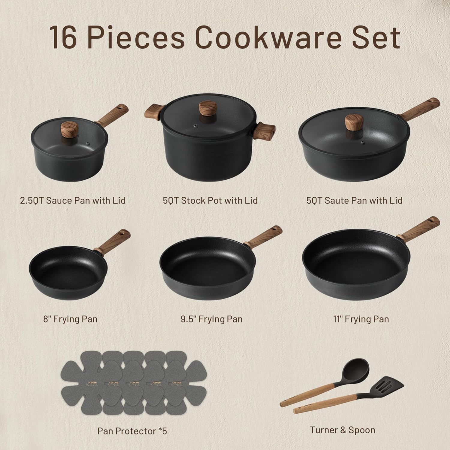 Thumbnail 1 de CAROTE 16-Piece Nonstick Cookware Set