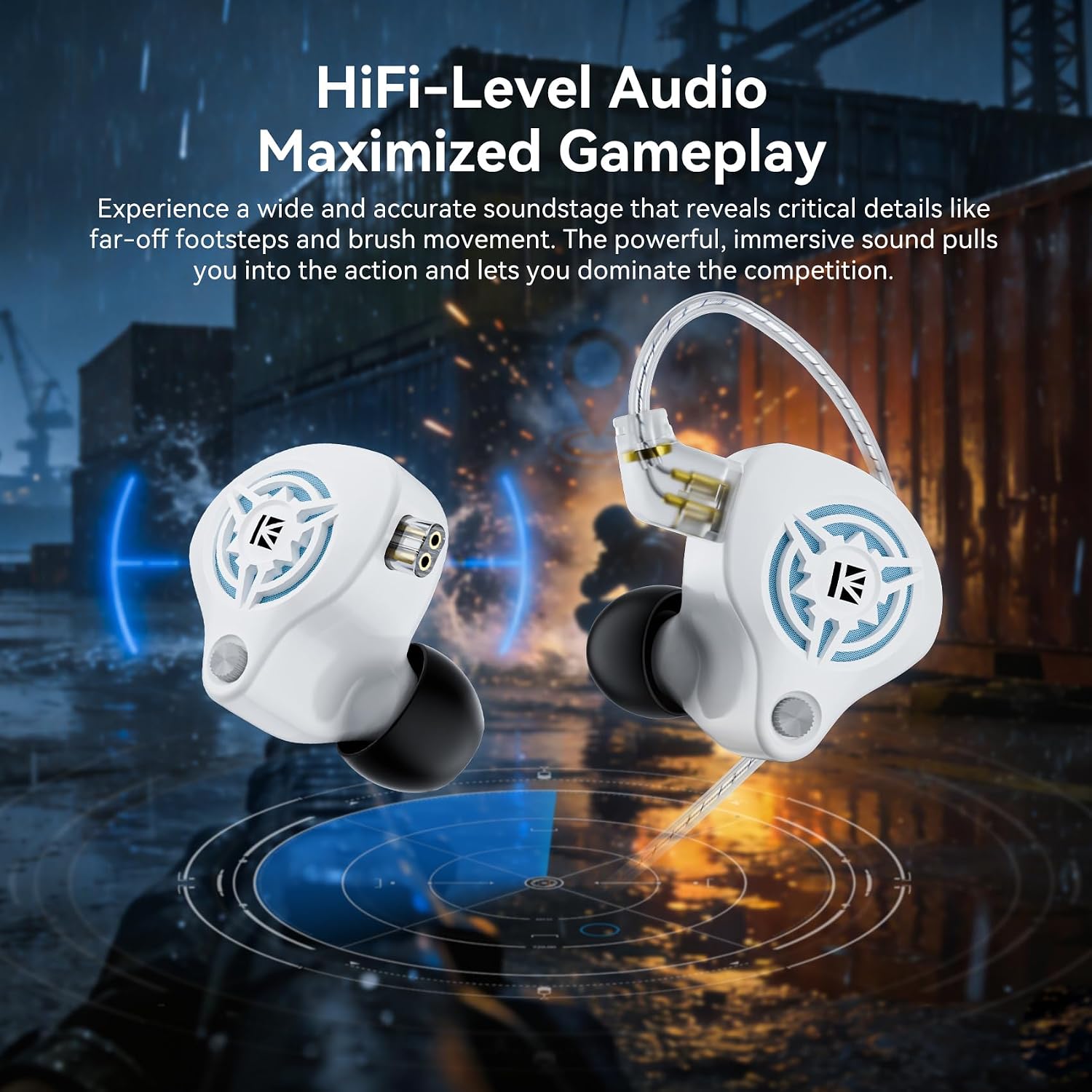 Detalle de Yinyoo KBEAR BK1 Gaming Earbuds with Mic – 10mm Dynamic Driver, 3.5mm Jack