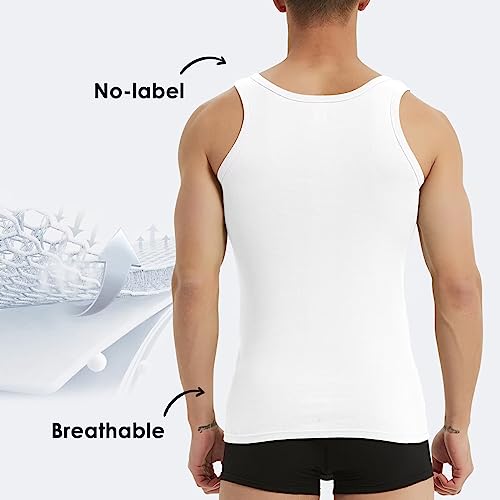Detalle de YouShow Blanco Camiseta de Tirantes Hombre 100% Algodón – Pack 3 (Talla L)