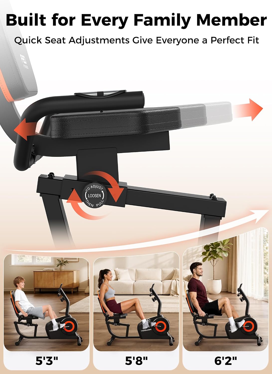 Detalle de YOSUDA Recumbent Exercise Bike, Magnetic, 16-Level Resistance, 350 lb Capacity
