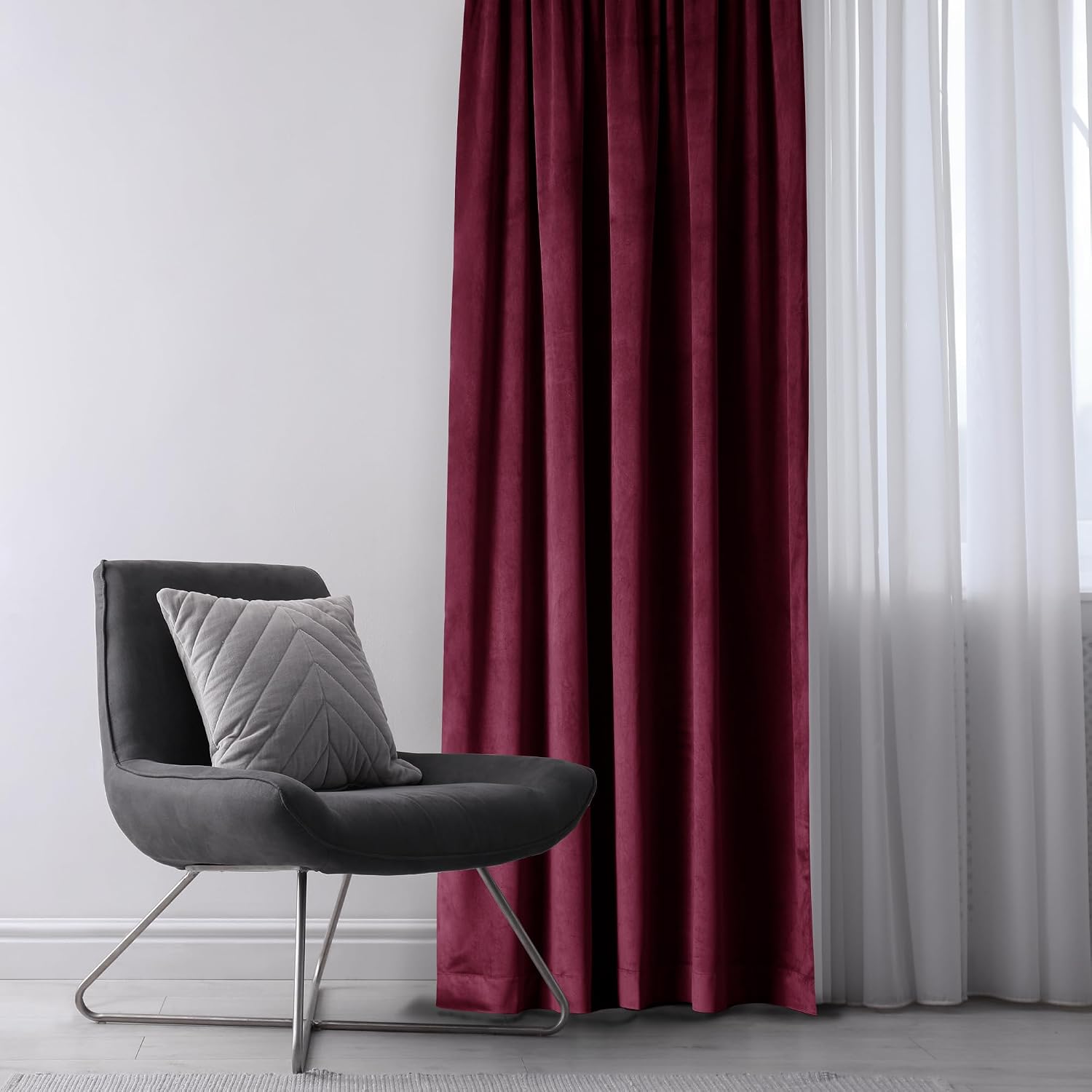 Detalle de AmeliaHome Rideau aspect velours 1 pièce – occultant et élégant pour décoration de fenêtre