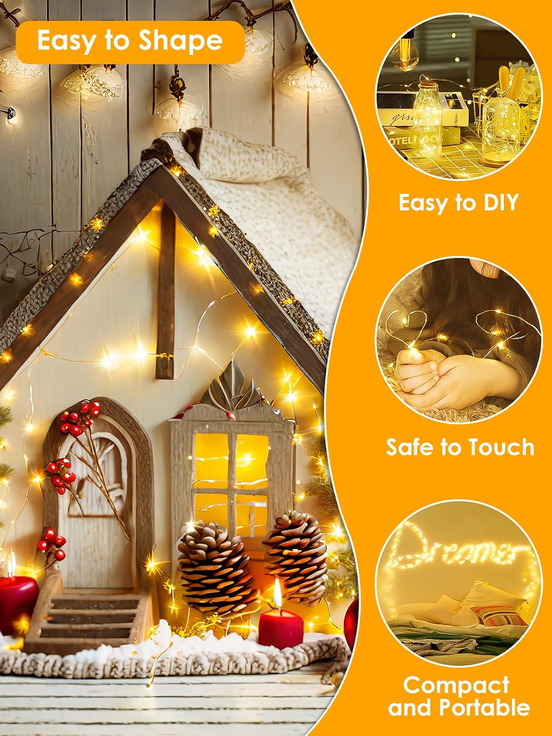 Detalle de BHCLIGHT MLS-D4.5V1.35WUC-O Fairy Lights, 66 ft, 200 LEDs, Warm White