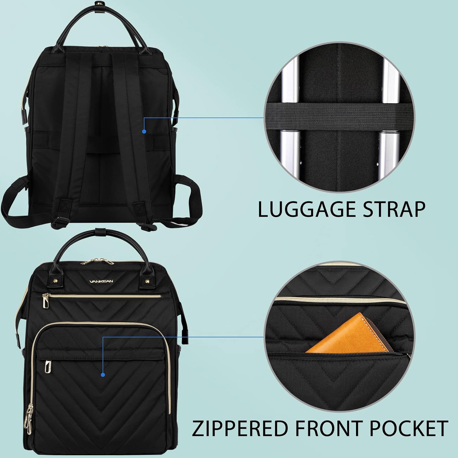 Detalle de VANKEAN 17.3 Inch Laptop Backpack for Women – Water-Resistant, RFID Blocking, 4-Compartment Daypack