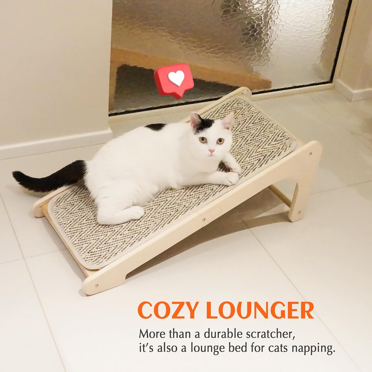 Detalle de PETKARAY Cat Scratcher: Sisal Ramp, 27" L-Shape Wall Protection and Mouse Toy