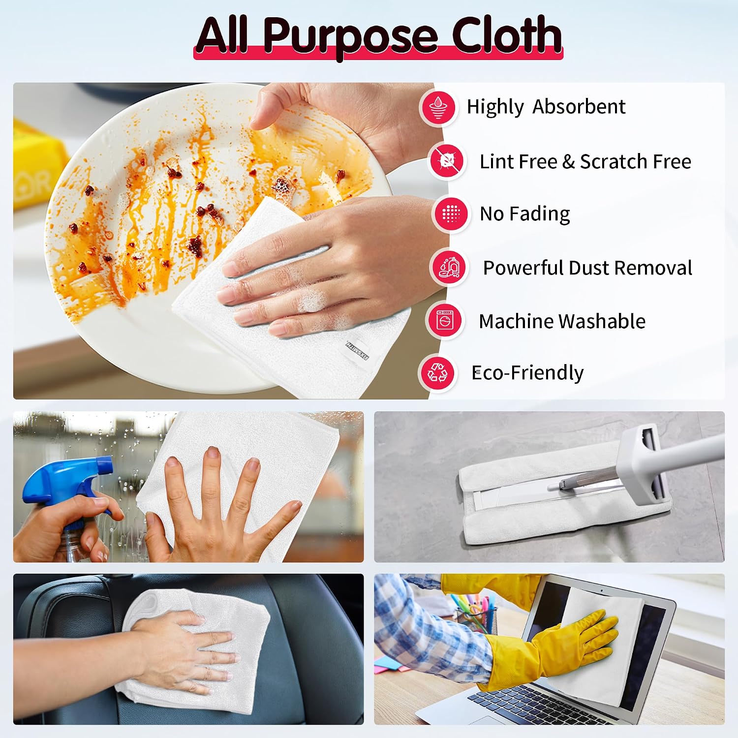 Thumbnail 4 de FIXSMITH FM-JLC21-08PK-W Microfiber Cleaning Cloths, 8-Pack, 16 x 12 in
