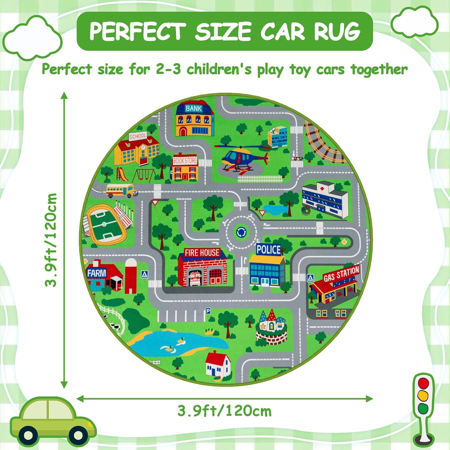 Detalle de Capslpad Kids Play Mat Round 120 cm: Non-Slip City Road Play Rug for Nursery, Playroom or Bedroom