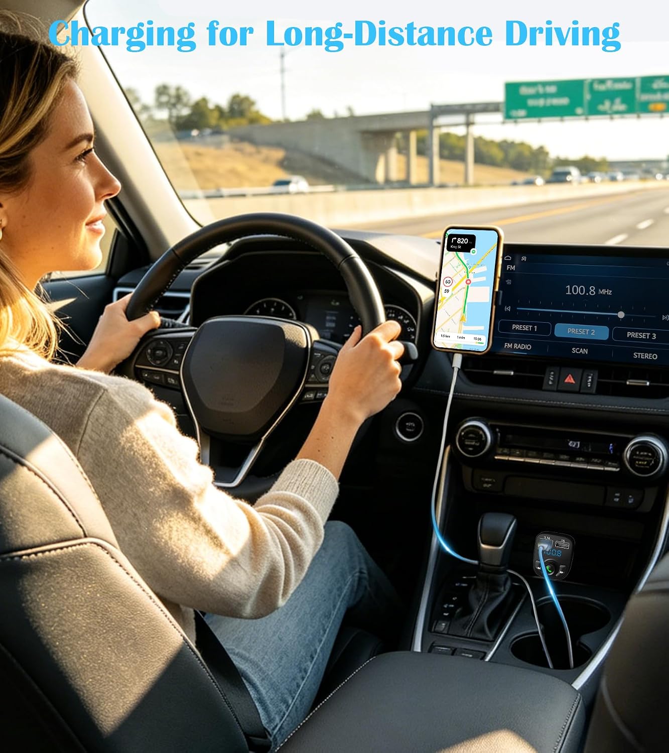 Detalle 1 de LIHAN HY82 Bluetooth 5.3 FM Transmitter with Dual USB Charging and Hands-Free Calls