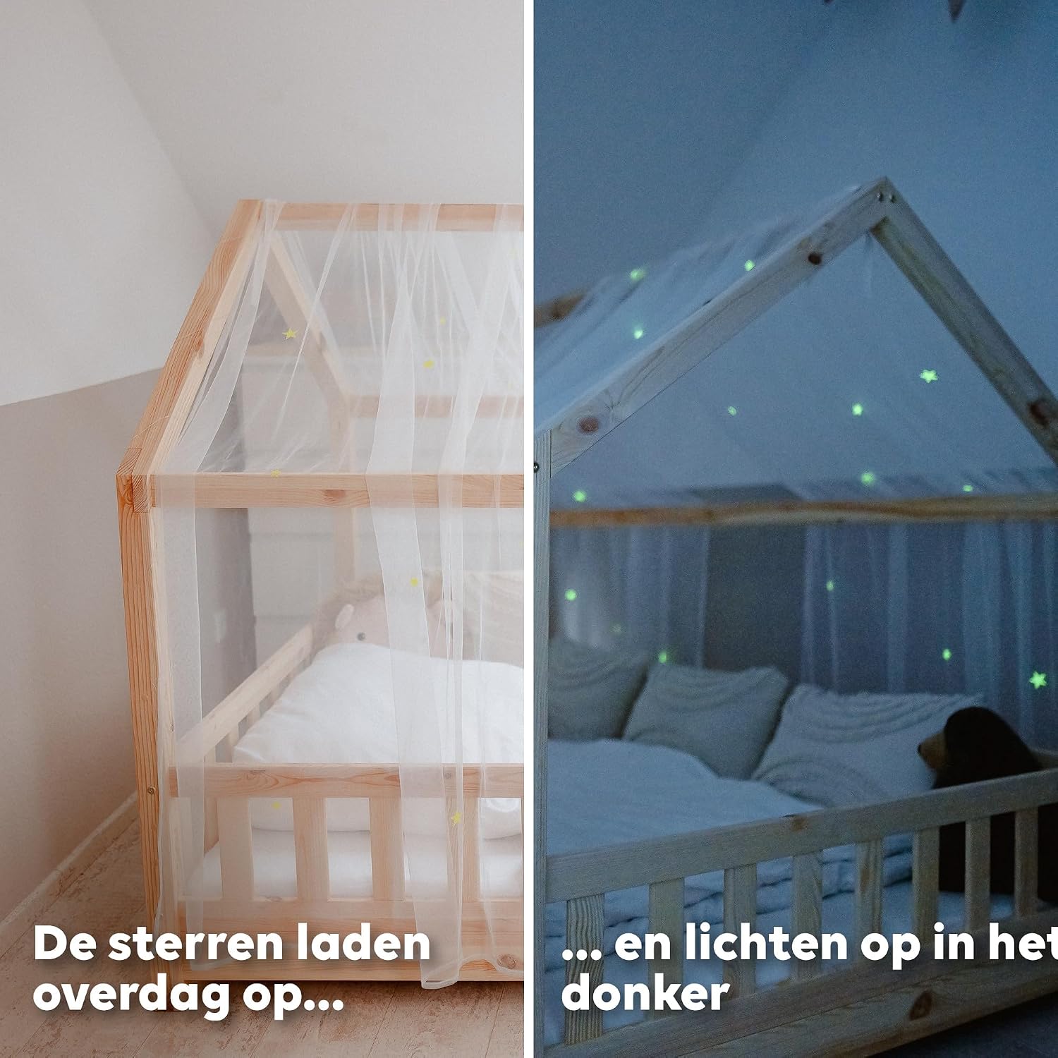 Thumbnail 2 de lilimaus BH-HB-135x320-GS-WEISS bedhemel met lichtgevende sterren