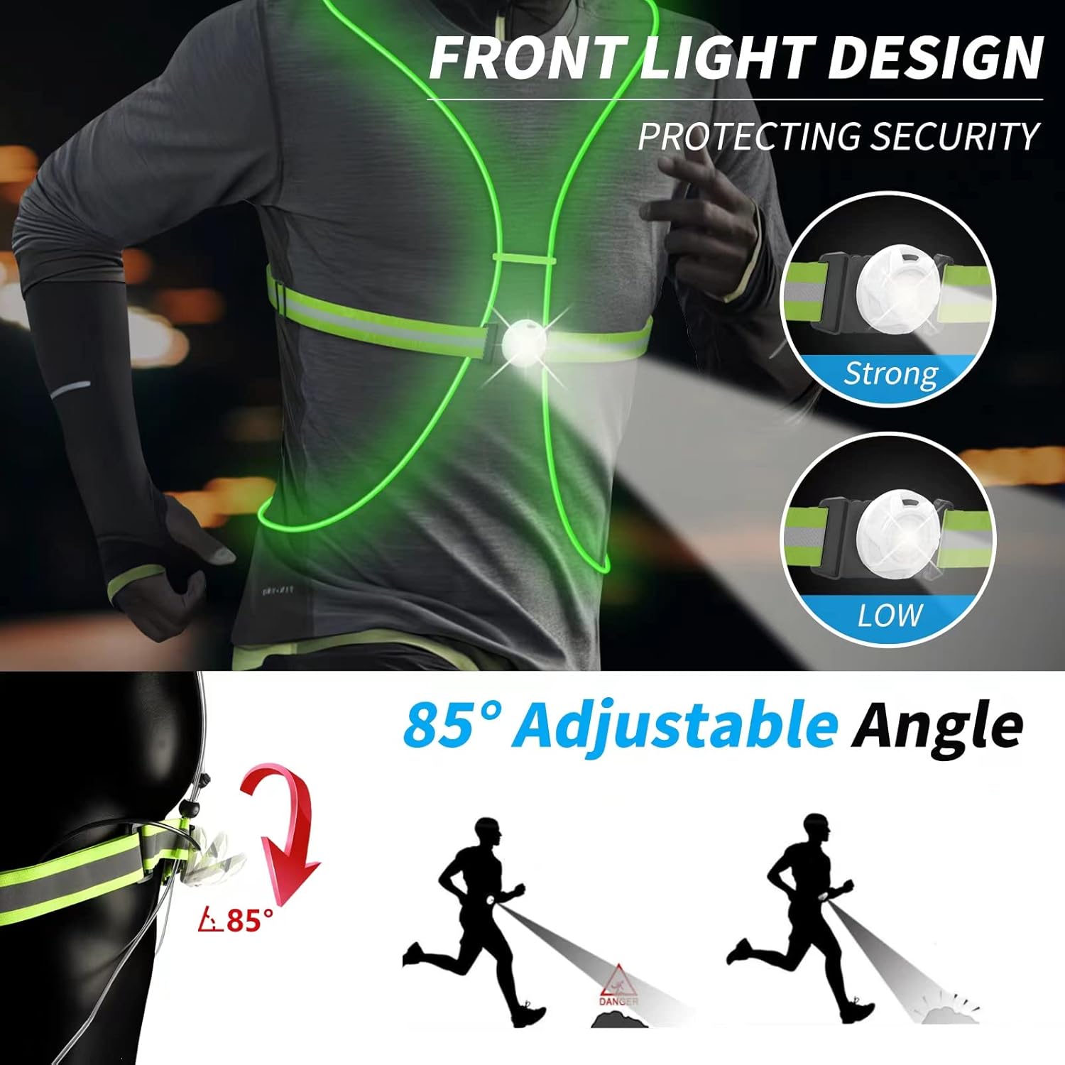 Detalle de Ni-SHEN Reflective Running Vest with Front Light, 360° Illumination and 9 Modes