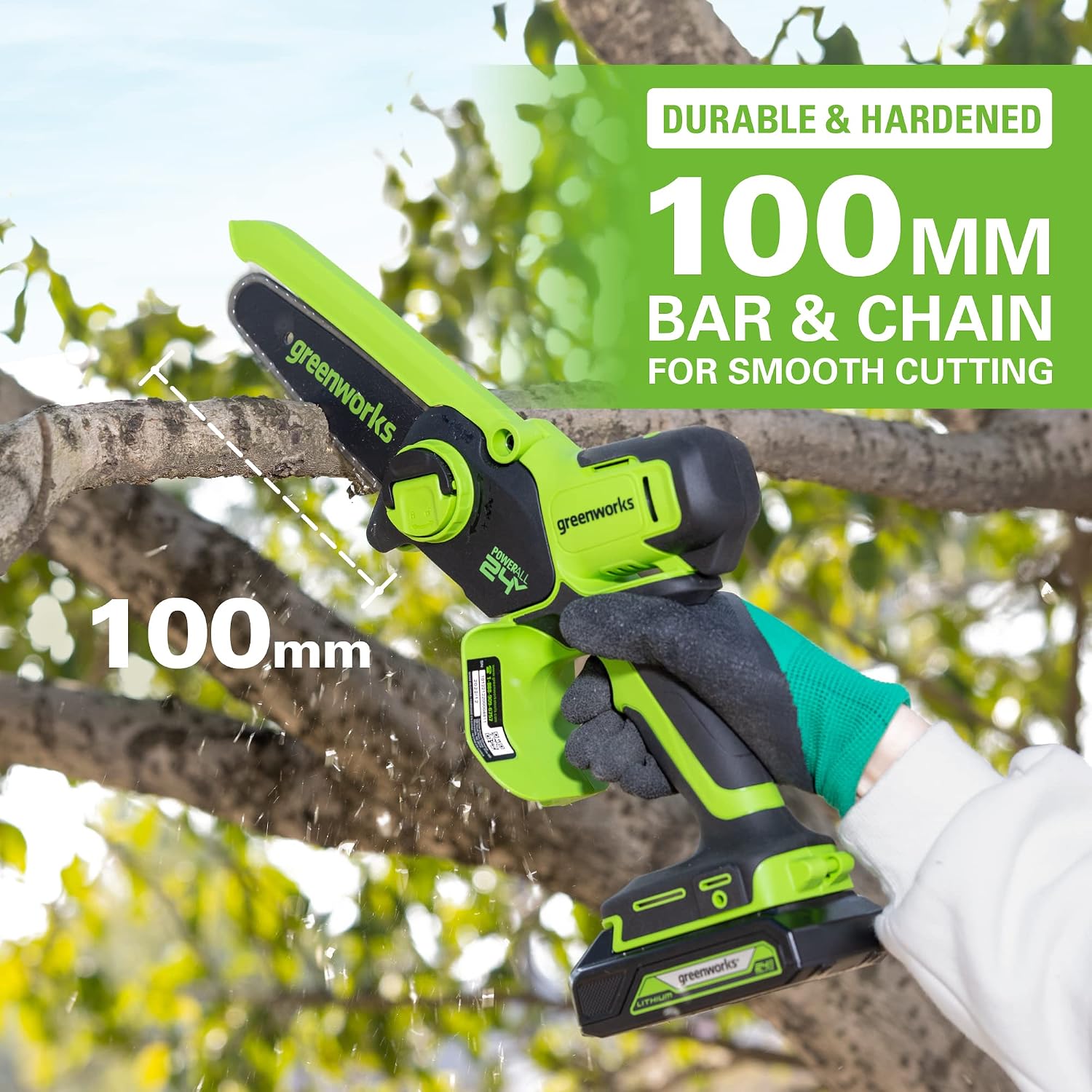 Detalle 2 de Greenworks 24V Mini Chainsaw 4 Inch, 2Ah