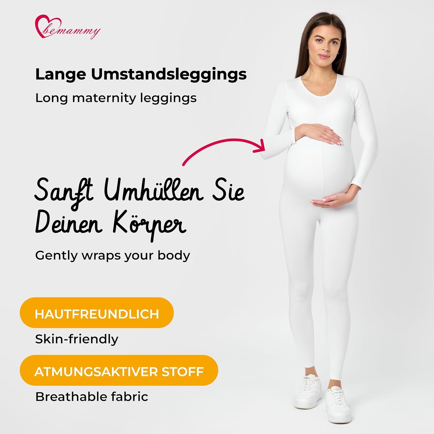 Thumbnail 2 de Be Mammy Lange Umstandsleggings aus Baumwolle mit hohem Bund (melange) BE20-230