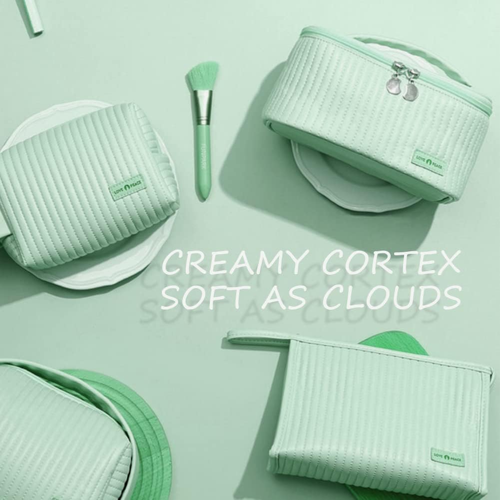 Thumbnail 3 de Linpr Makeup Bag 3 Pcs Set: PU Striped Leather Toiletry Bags for Travel (Light Green)