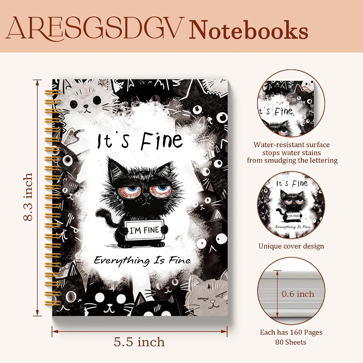 Thumbnail 6 de ARESGSDGV Funny Black Cat Notebook, 5.5 x 8.3 in, 160 Pages, Hardcover