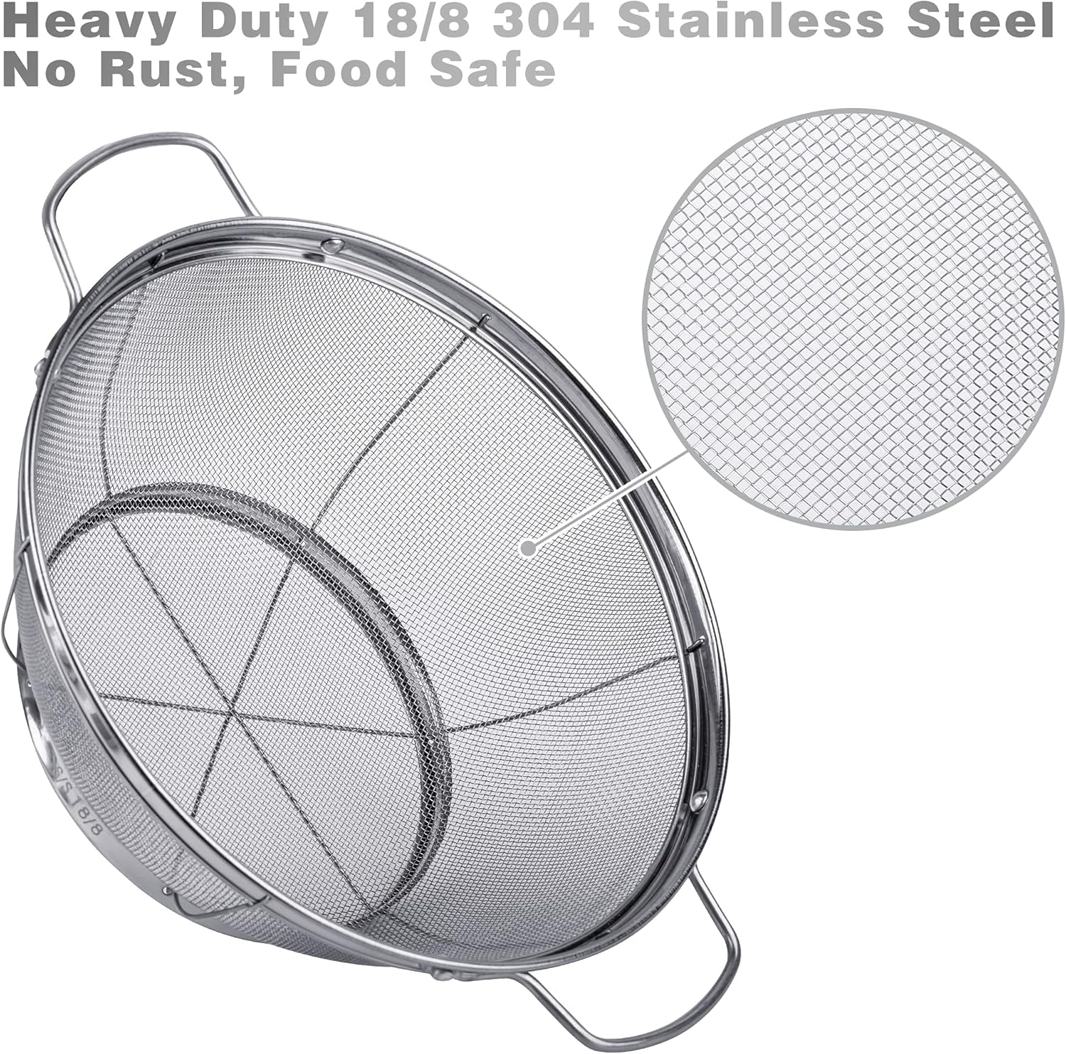 Thumbnail 1 de 3-Pack 18/8 Stainless Steel Colander Sieves (5-Quart, 4-Quart, and 3-Quart) with Handles & Resting Base