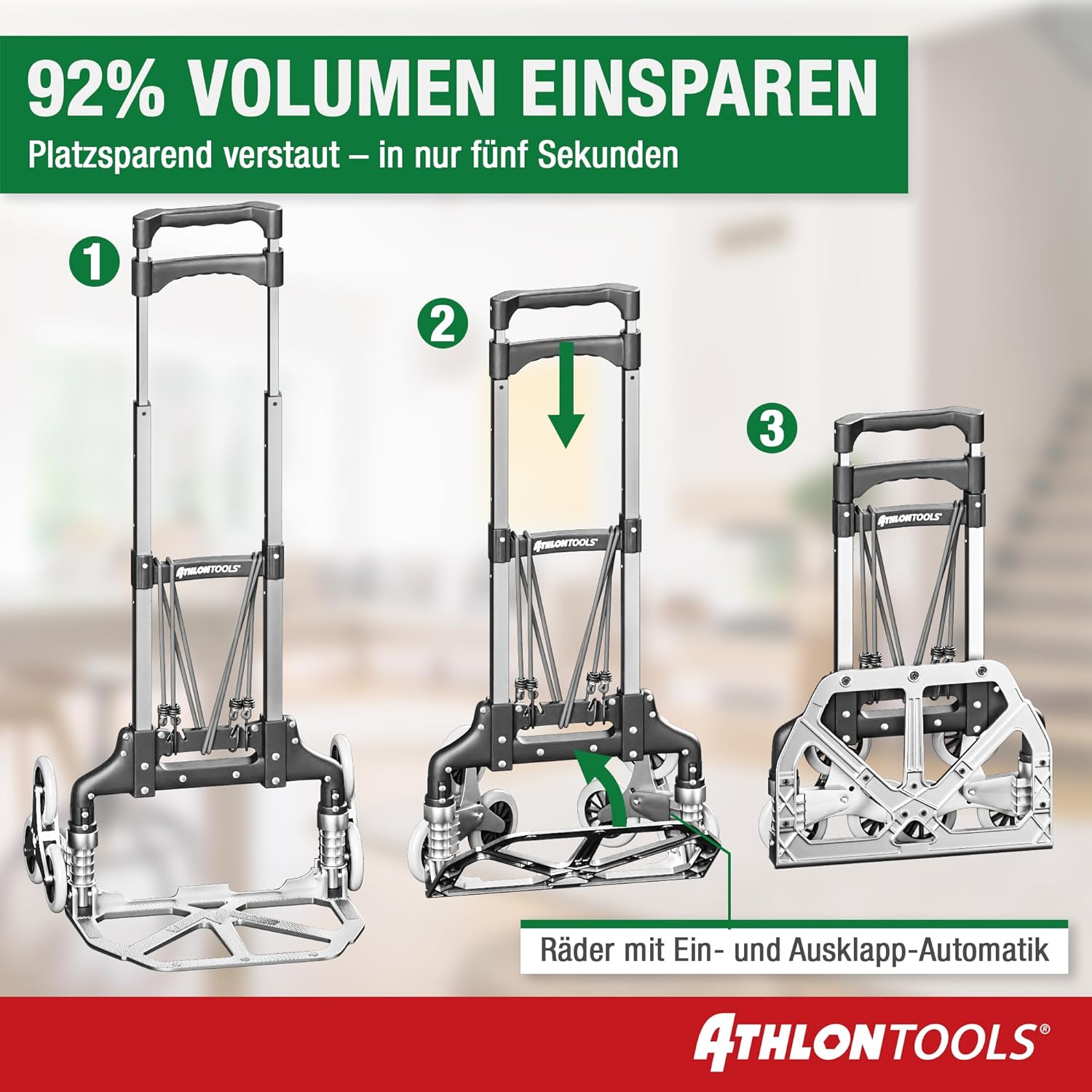 Thumbnail 6 de ATHLON TOOLS Treppensteiger Sackkarre klappbar – Aluminium, TÜV geprüft, 110 cm Griff, Ladefläche 39×28 cm