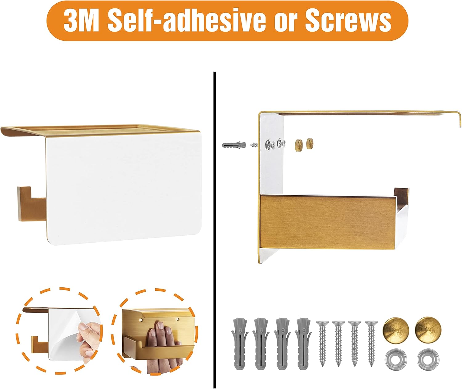 Thumbnail 3 de HITSLAM Toilettenpapierhalter Ohne Bohren – Edelstahl gold mit Ablage, Wandmontage