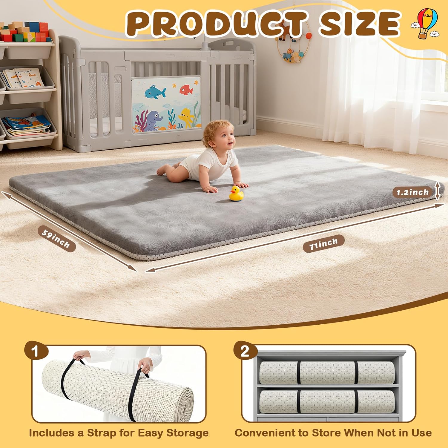 Thumbnail 1 de Yozoia Baby Play Mat 71 x 59 – Thick, Ultra-Soft Floor Mat with Non-Slip Bottom