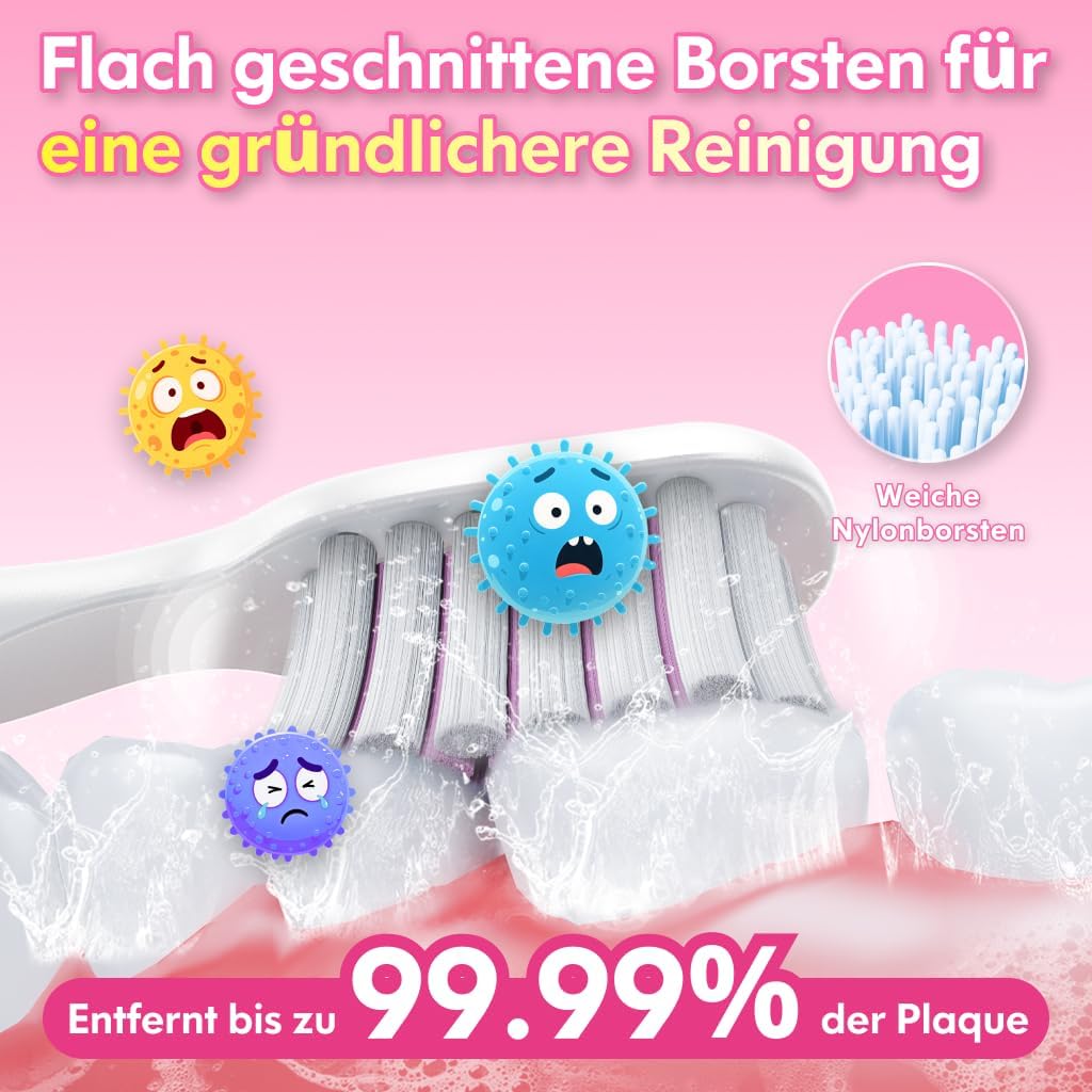 Detalle de Kinder-Schallzahnbürste für 3–12 Jahre: elektrische Zahnbürste Einhorn Neu Rosa mit Timer & 3 Modi