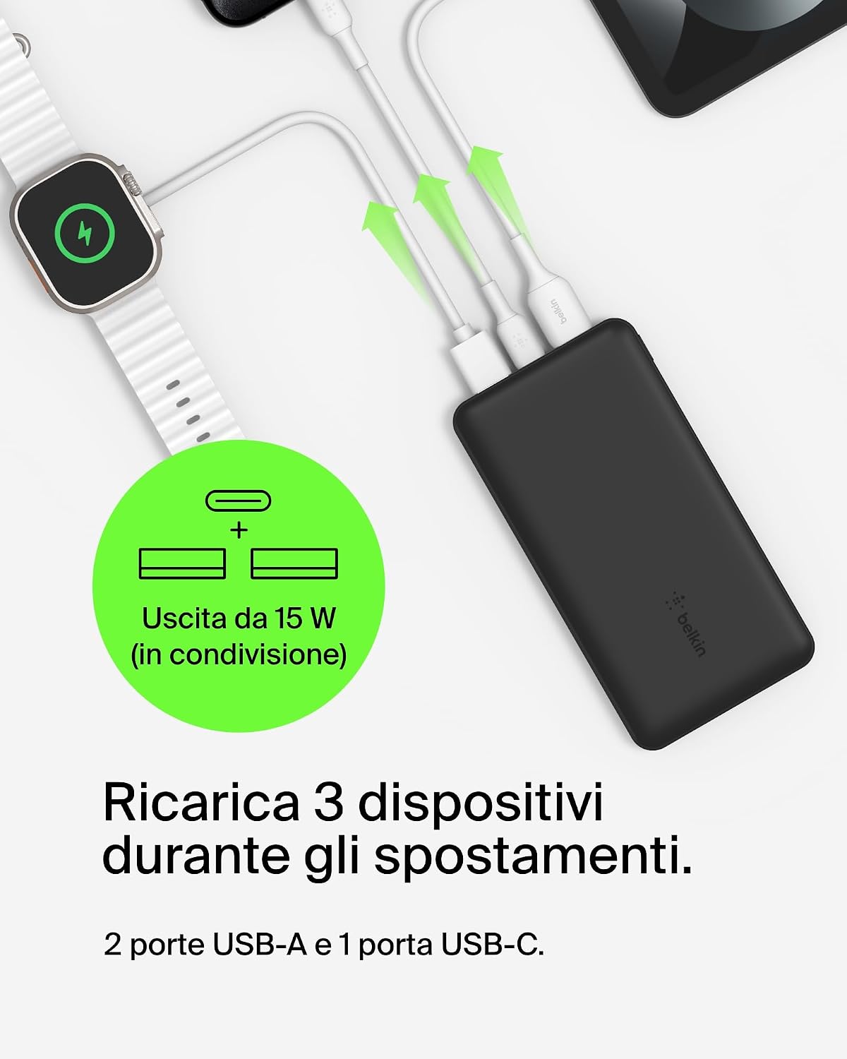 Thumbnail 1 de Belkin Caricabatterie portatile USB-C 20K 3 porte