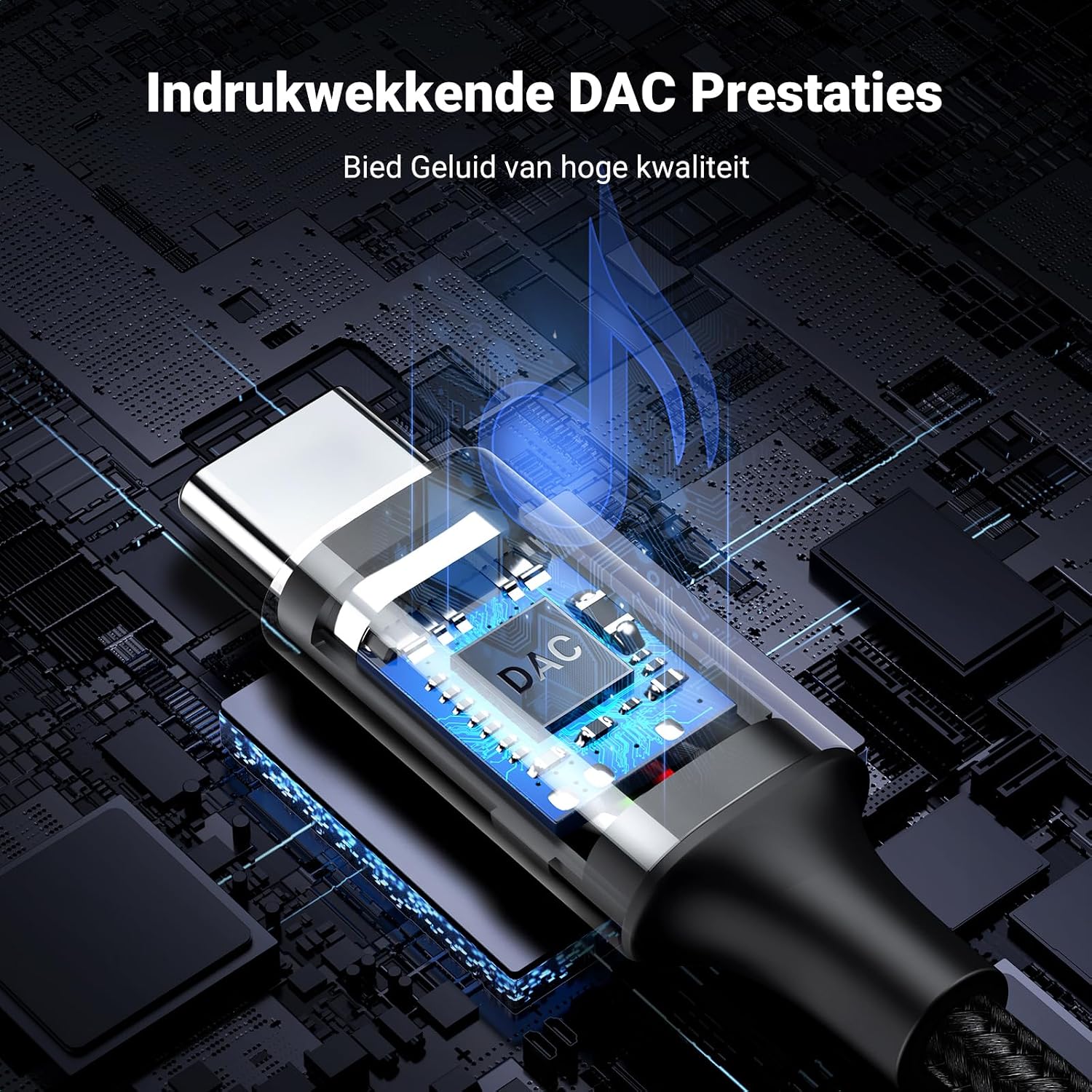 Detalle 2 de UGREEN USB-C-naar-3,5mm-kabel met DAC, gevlochten nylon en lengte van 1 m