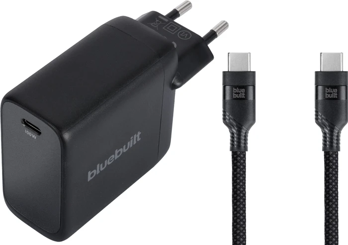 Thumbnail 7 de BlueBuilt 100 W GaN USB‑C-Ladegerät (Schwarz) + USB‑C-Kabel 240 W, 2 m Nylon (Schwarz)