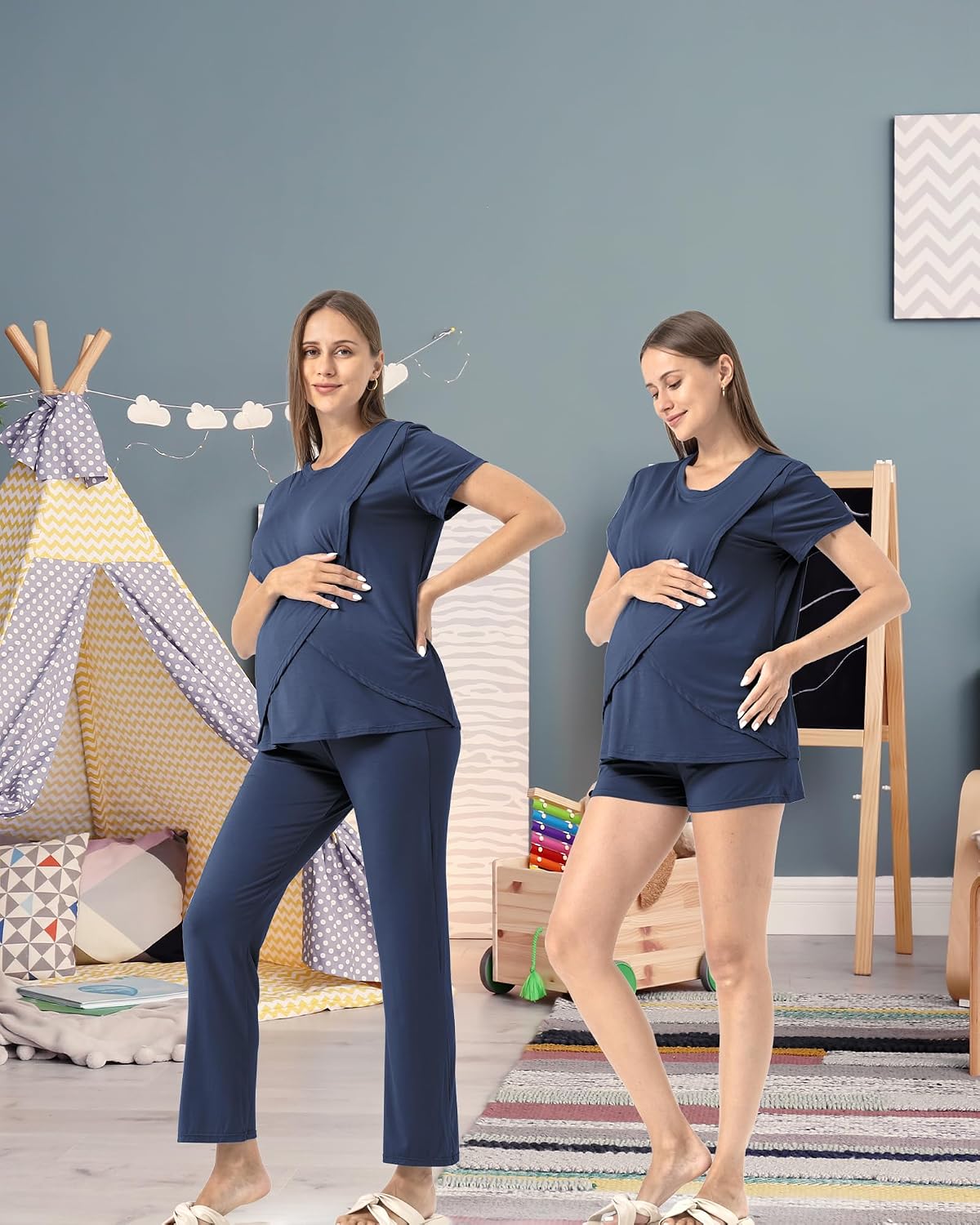 Detalle de SUNNYBUY 3-teiliges Still-Pyjama-Set für Zeit nach der Geburt – bequemes Loungewear für Mütter