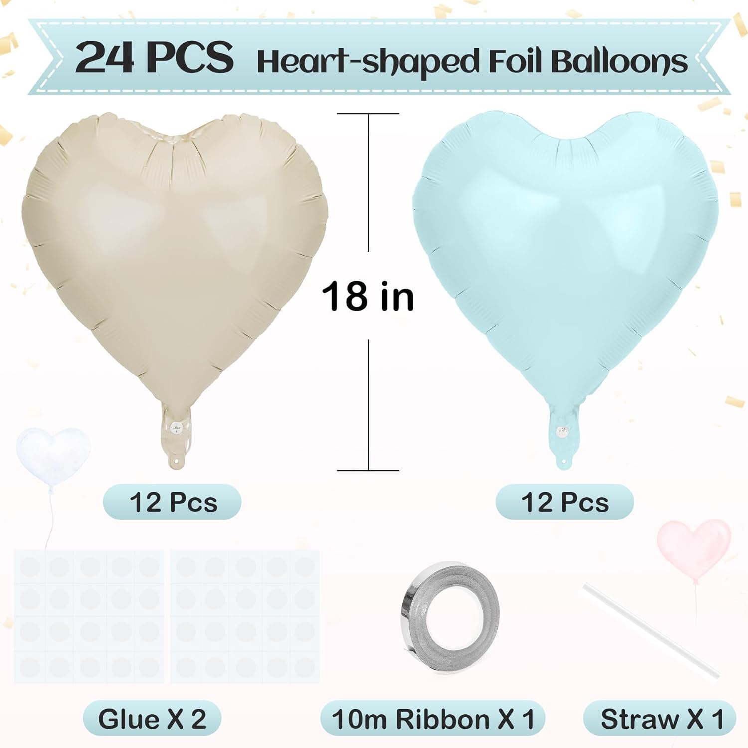 Thumbnail 1 de MestectPET Herz-Folienballon-Set (24 Stück) – 18 Zoll Cremeweiß & Hellblau, zum Dekorieren von Valentinstag, Hochzeit & mehr