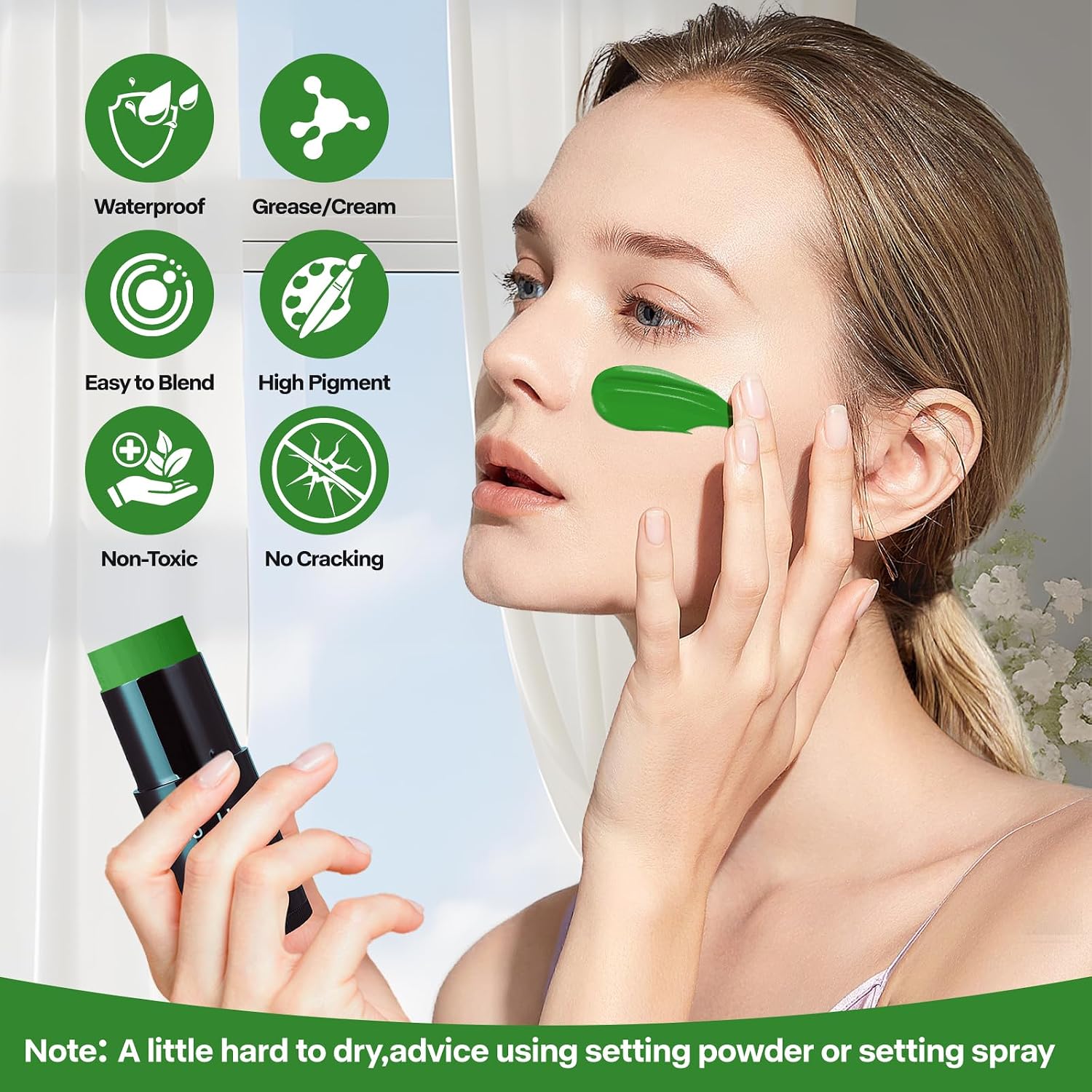 Detalle de Go Ho Green Face Paint Stick, Oil-Based Cream Makeup, 1.06 oz