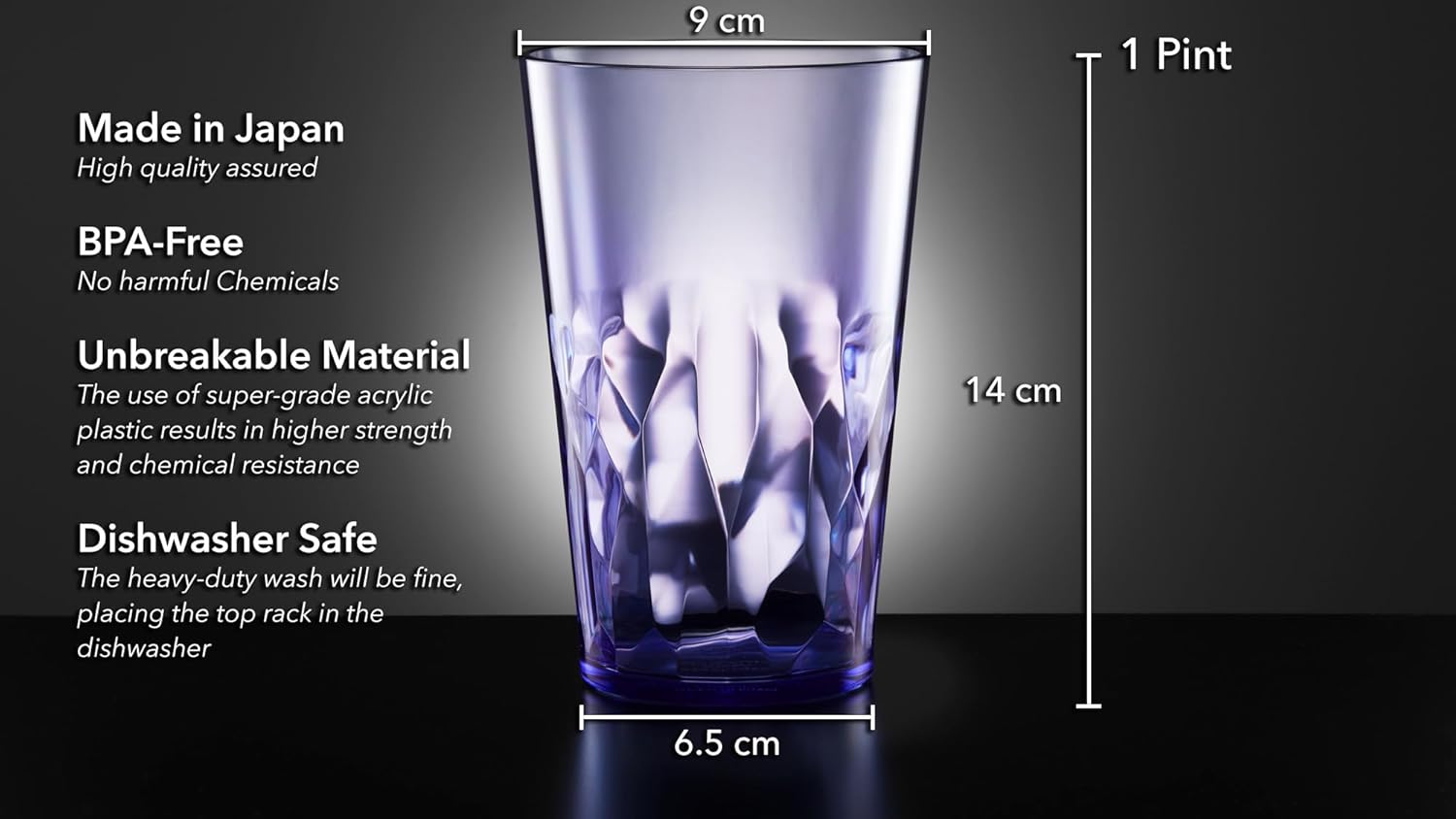 Detalle de SCANDINOVIA 1 Pint Unbreakable Tritan Drinking Glasses (Set of 6) – BPA Free, Stackable