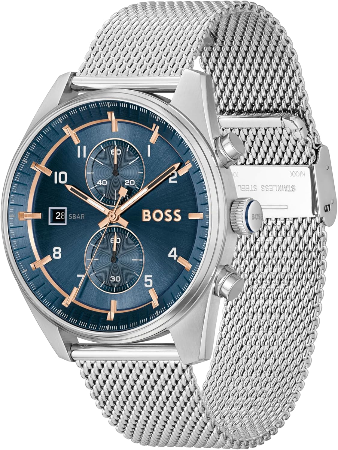Thumbnail 1 de BOSS Chronograph Quarz Uhr für Herren SKYTRAVELLER – Edelstahlgehäuse, blaues Zifferblatt, 44 mm