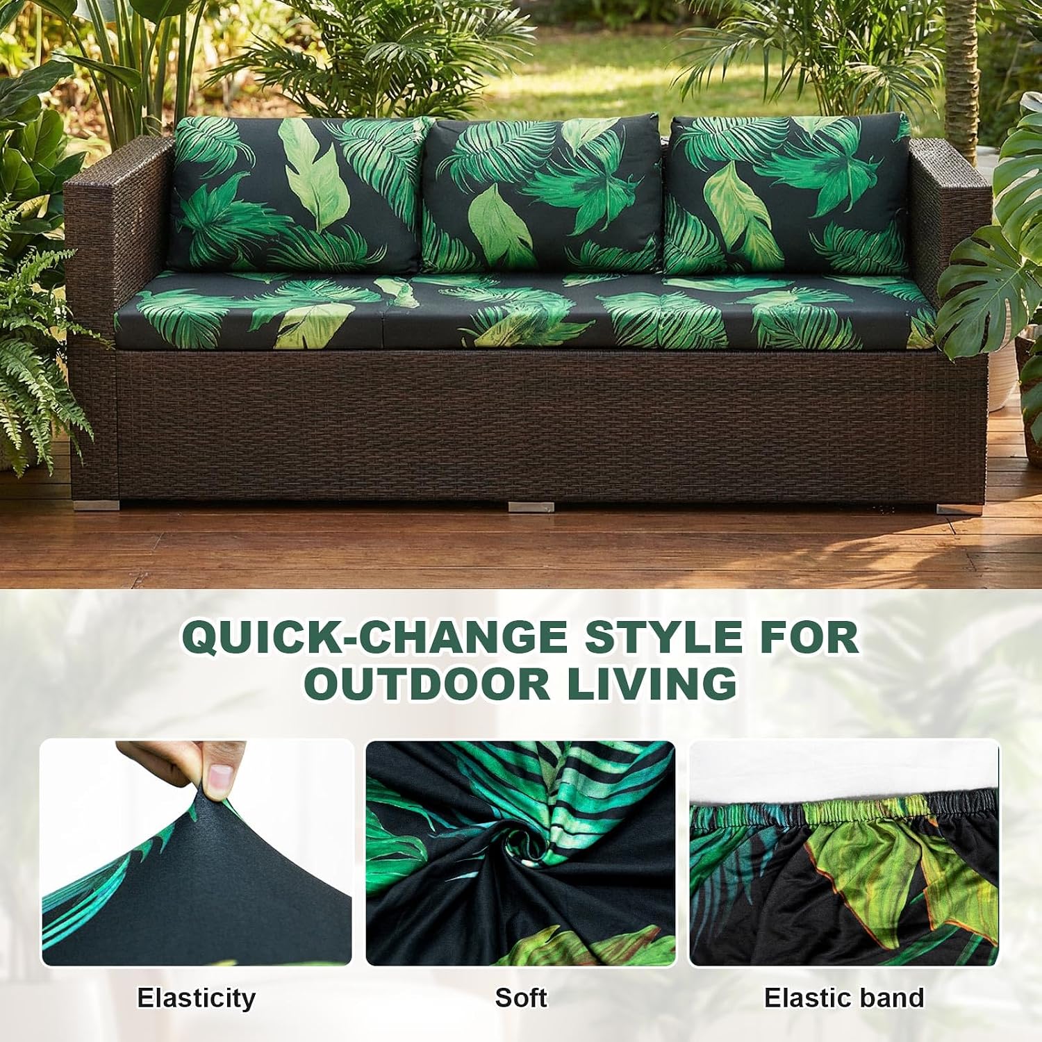 Thumbnail 3 de LiveGo Patio Stretch Sofa Cushion Cover – 8 Pack Floral Outdoor Replacement Cushions