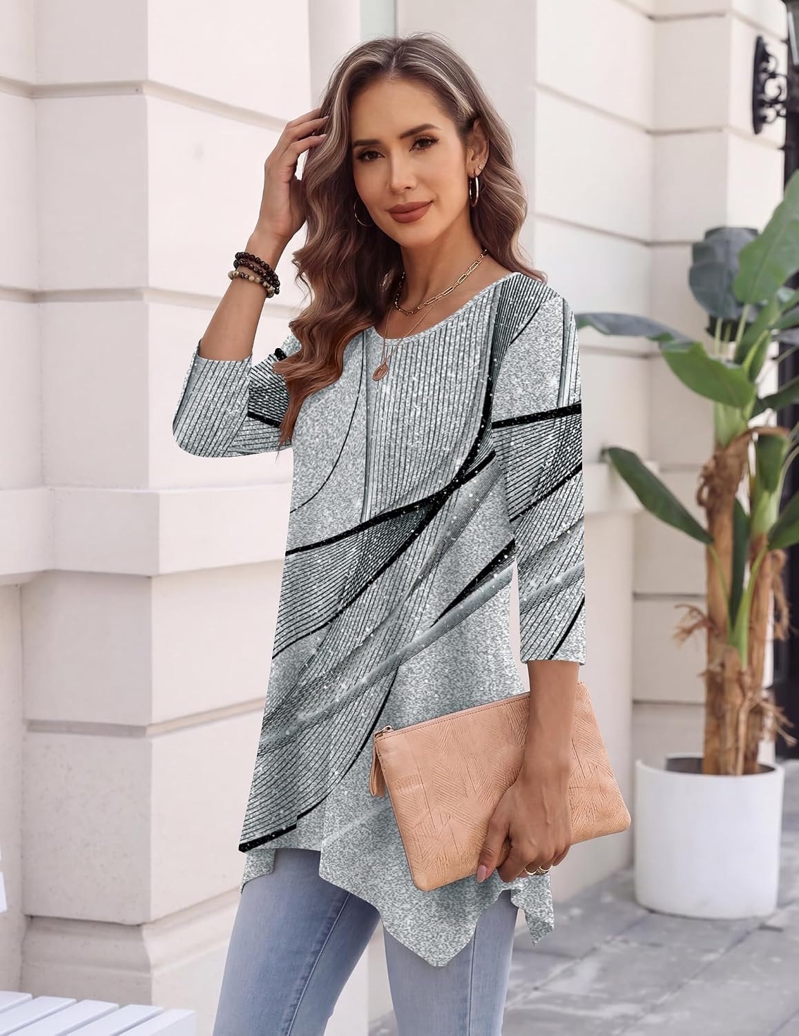 Detalle de Zeagoo Women's Plus Size 3/4-Sleeve Tunic Top with Stretch Fabric