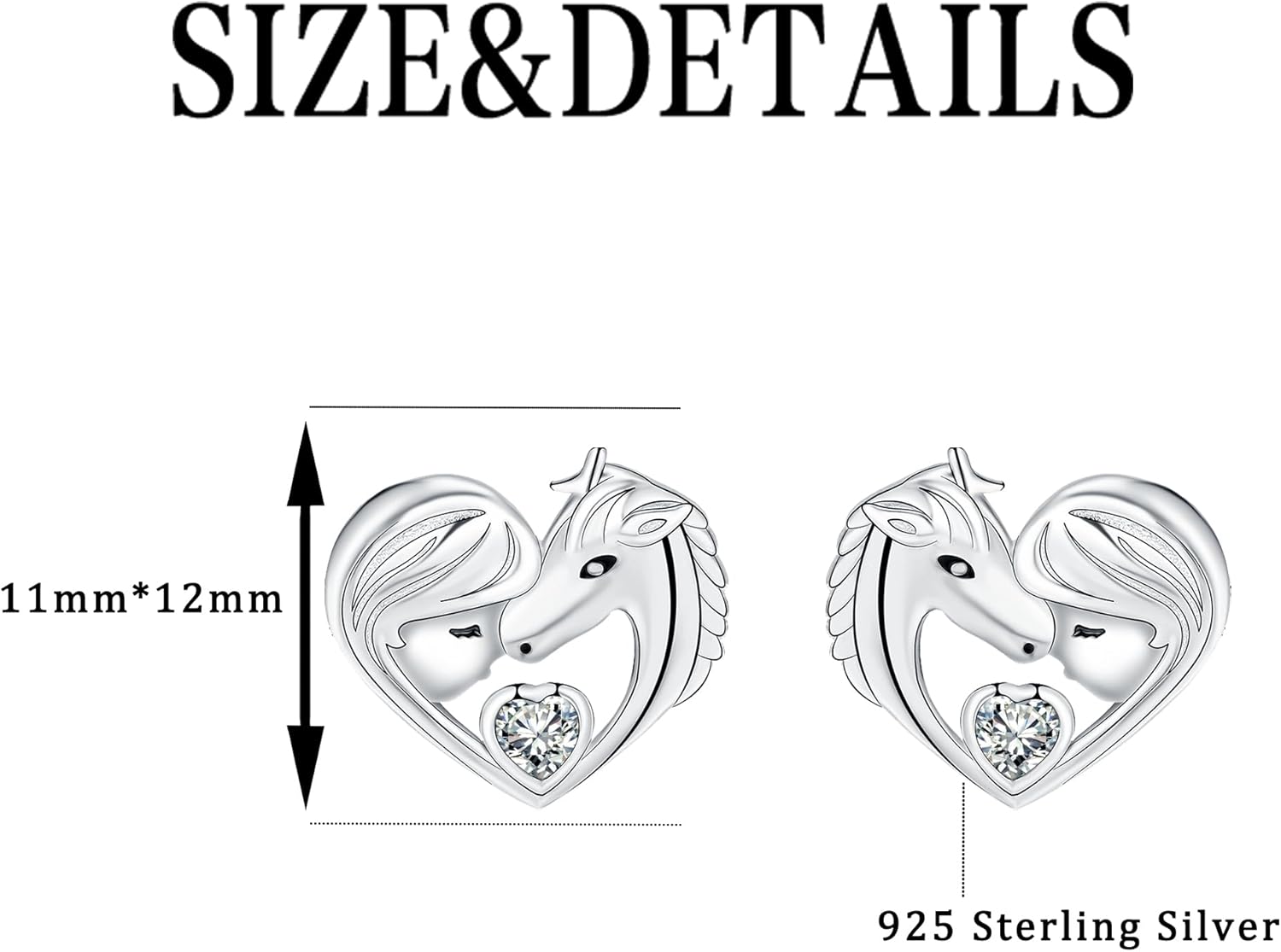 Detalle de J.MUEN Boucles d'oreilles Chat/Licorne/Cheval en Argent Sterling 925 – Design cœur pour femme