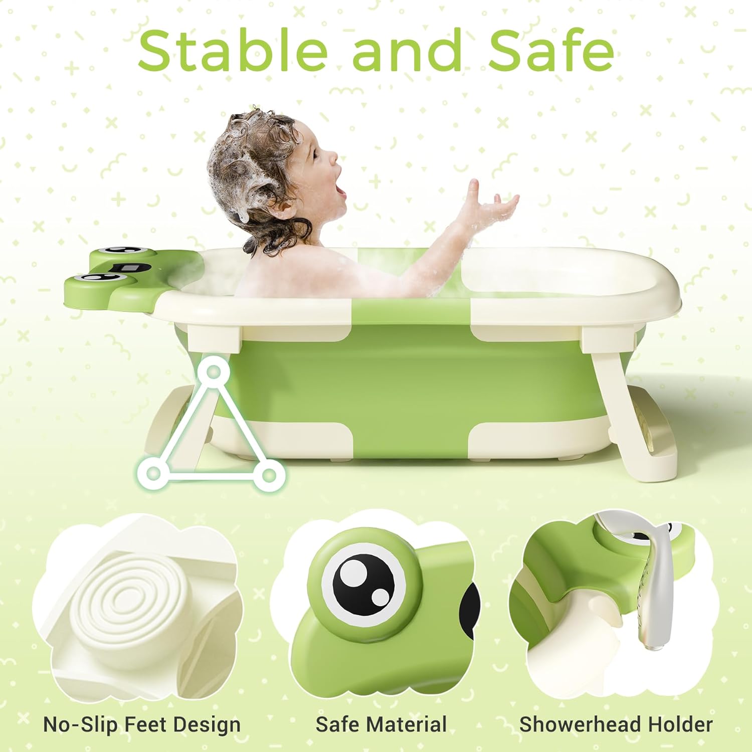 Thumbnail 1 de BUNWAG Baby Bathtub (Collapsible Newborn Tub) with Soft Cushion and Thermometer, Green