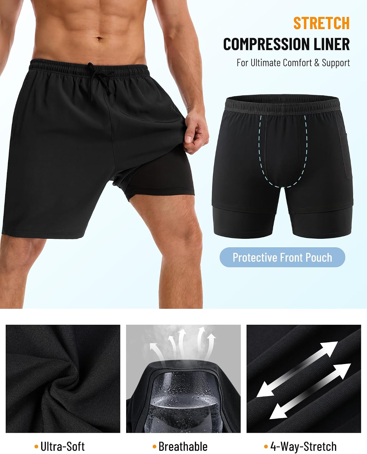 Detalle de YUTYTH Mens Swim Shorts with Compression Liner – 2 in 1 Quick-Dry Board Shorts