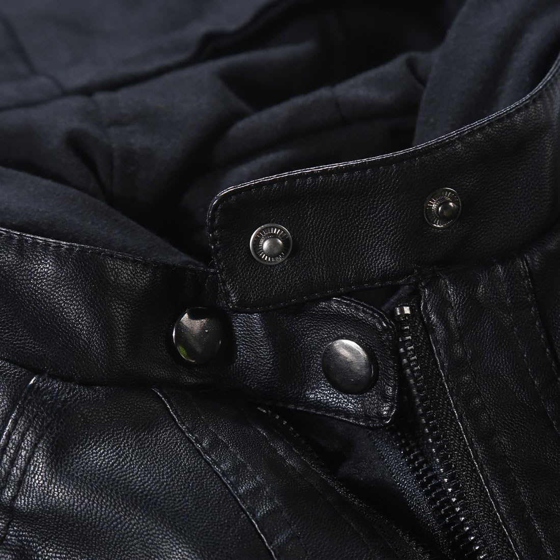 Detalle 2 de Tanming Womens Faux Leather Jacket Hooded moto coat