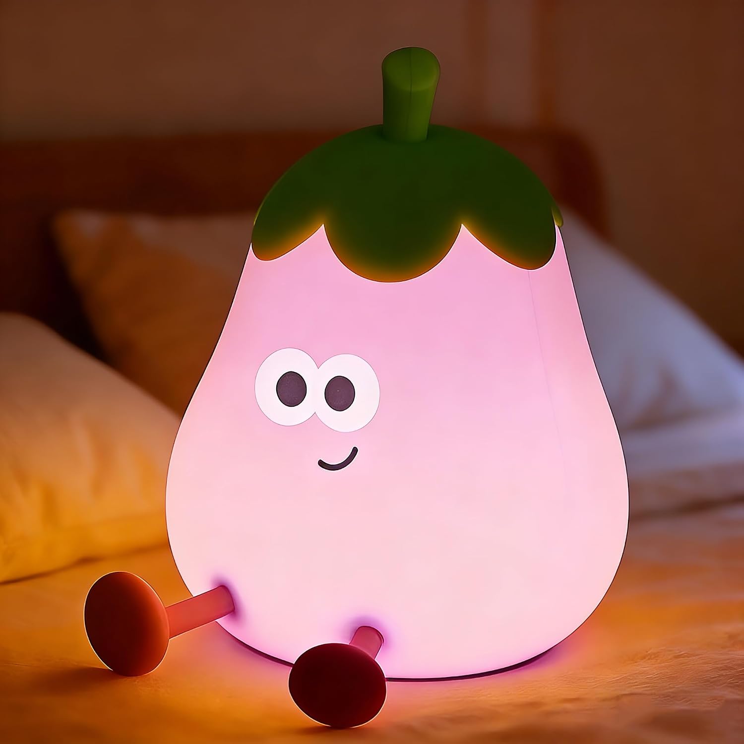 Detalle de Tarinks Eggplant Night Light, Rechargeable Silicone LED Lamp with 7 Colors