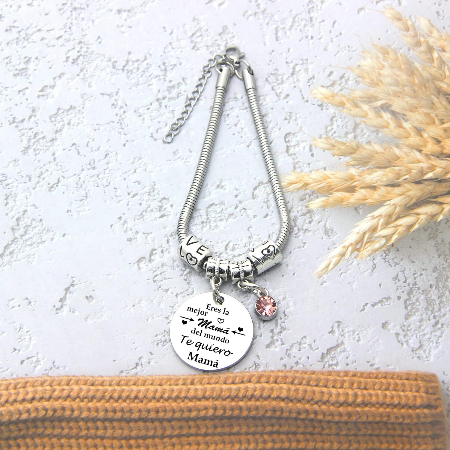 Thumbnail 5 de FGHJK Pulsera de mamá en acero inoxidable para el Día de la Madre (ajuste 17 cm + 3 cm)