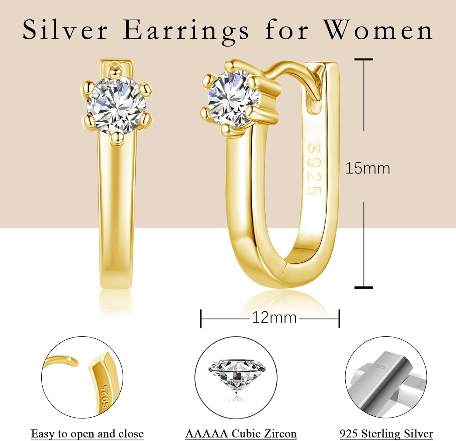 Thumbnail 1 de Josfeva Creolen aus 925 Sterling Silber – Oval, U-förmig mit Zirkonia, hypoallergen