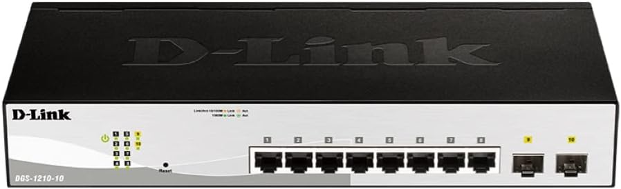 Detalle de D-Link DGS-1210-10/E — 10-portowy Smart Switch Gigabit z 8 portami RJ45 i 2 SFP
