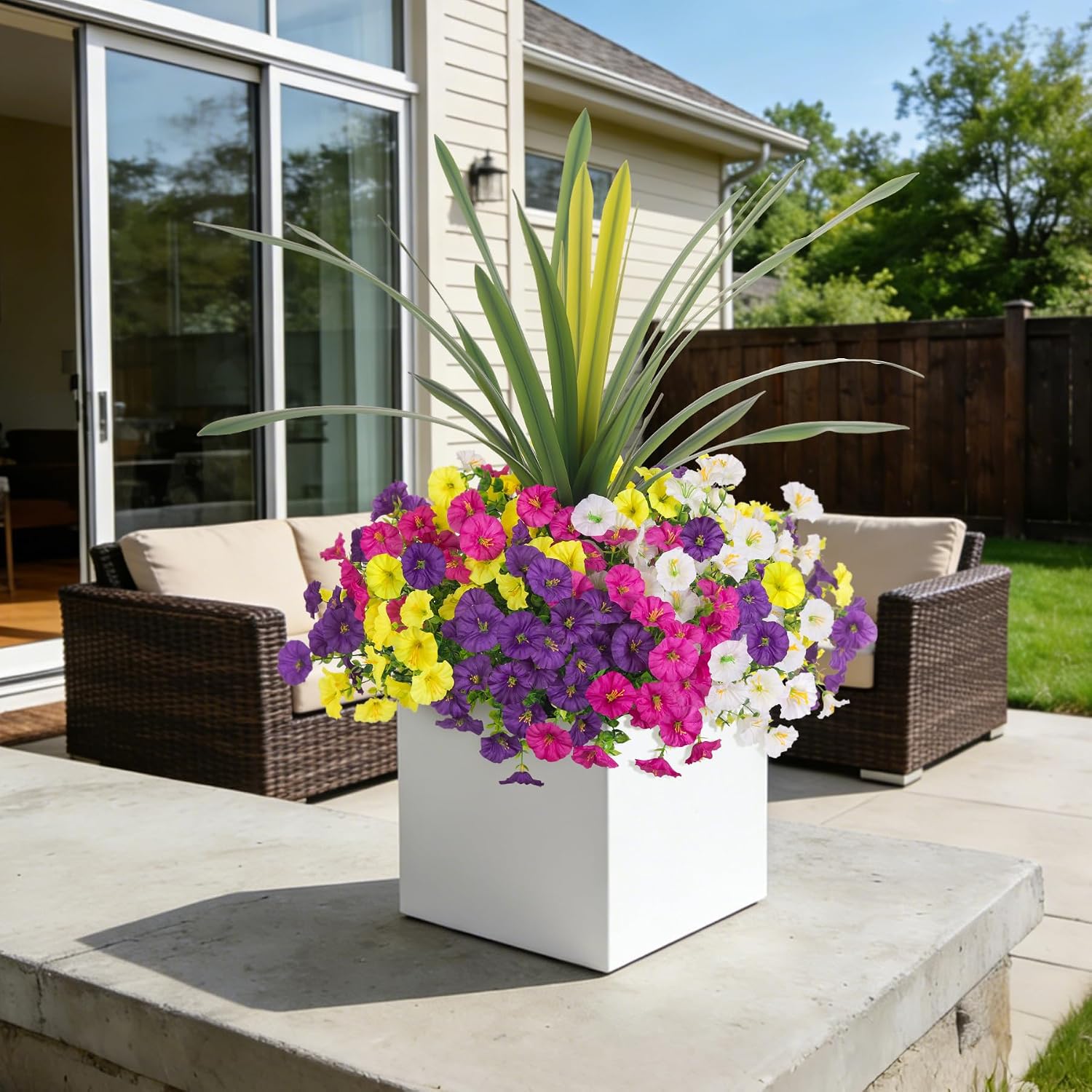 Thumbnail 5 de INXUGAO 12-Bundle Outdoor Artificial Morning Glory Flowers with Eucalyptus & Orchid Leaf (UV-Resistant, Mix Color)