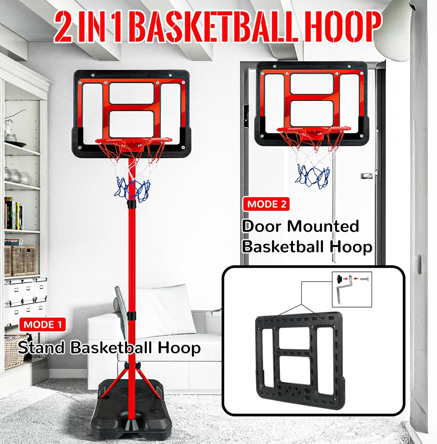 Detalle de Kids Basketball Hoop with Stand (Adjustable Height) — Indoor/Outdoor Mini Basketball Set for Ages 3–8