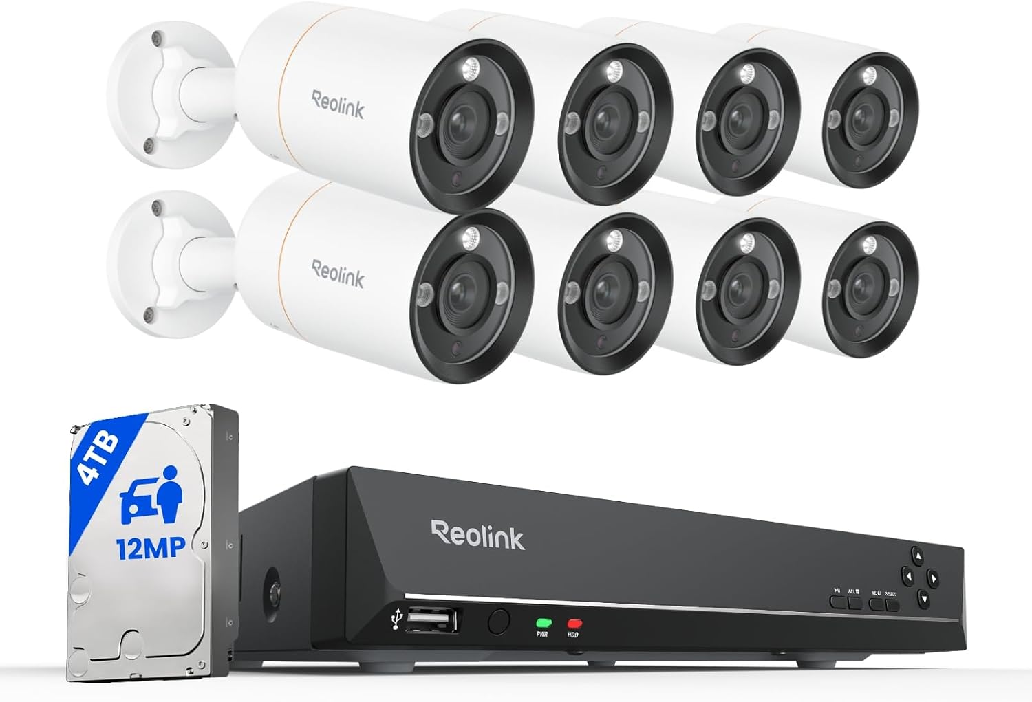 Detalle de Reolink 12MP RLK16-1200B8-A Outdoor-Überwachungskamera-Set mit 8× PoE, Spotlights, 2-Wege-Audio und 16CH 4TB NVR
