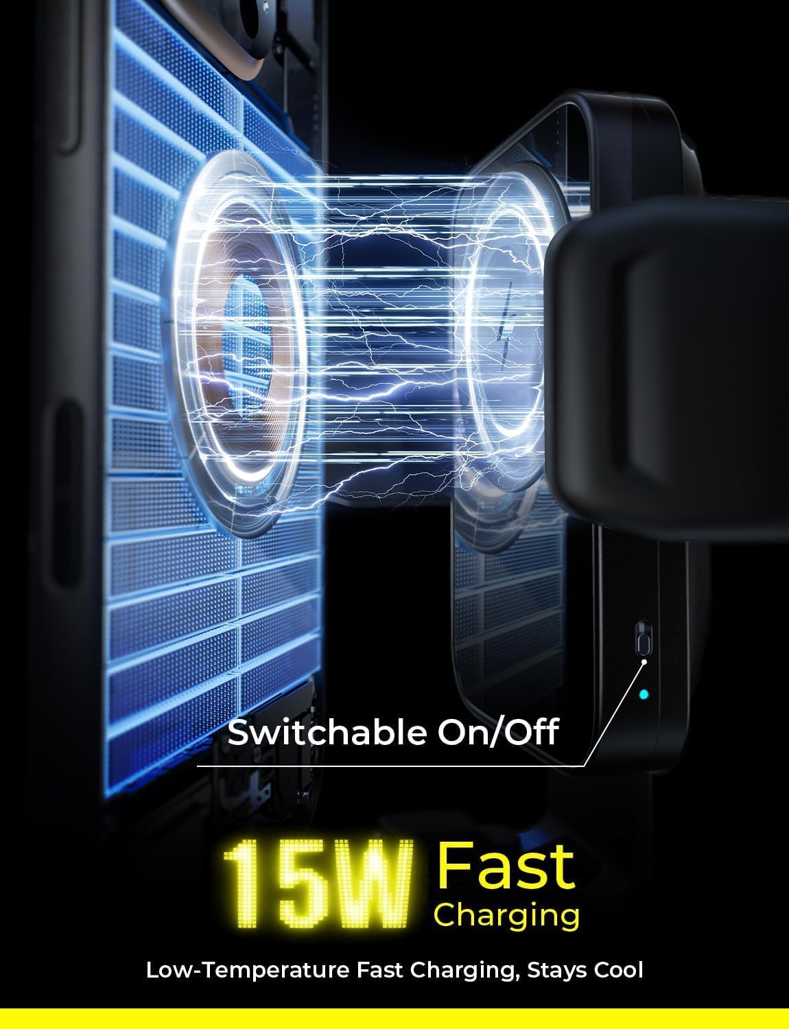 Thumbnail 1 de LISEN Android [15W Pro] Auto-Halterung mit Ladefunktion – 360° Drehung, Lüftungsklemme, kompatibel mit S25/S24/S23 Ultra, Pixel 10, iPhone