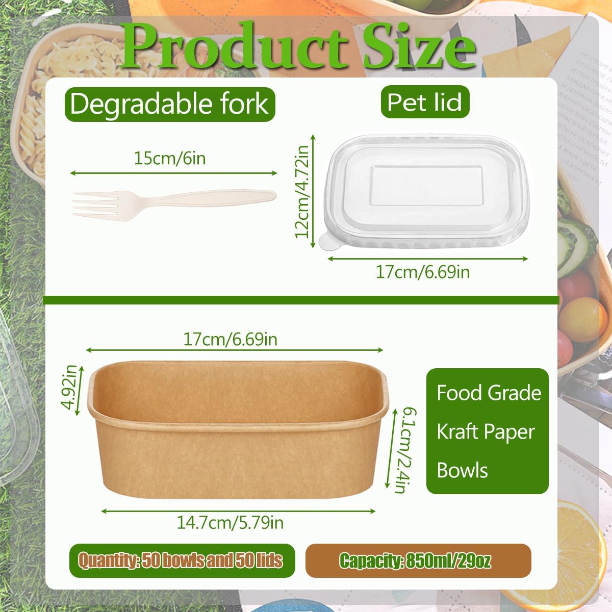 Detalle de Artuxer 50-Pack 29oz Disposable Kraft Paper Bowls with Lids and Forks