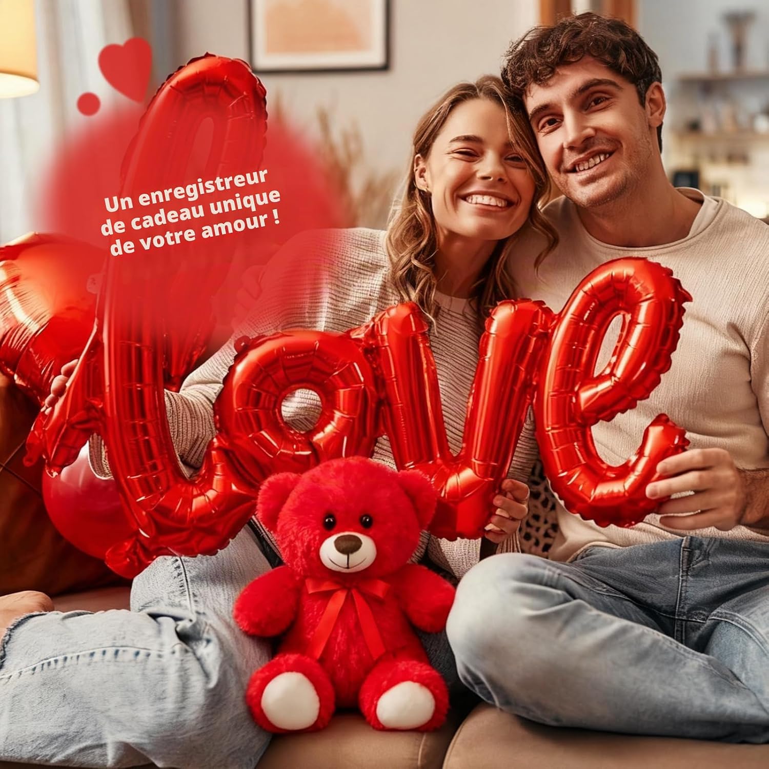 Detalle de BEJOY Ours en peluche rouge 30 cm – doux, festif et décoratif